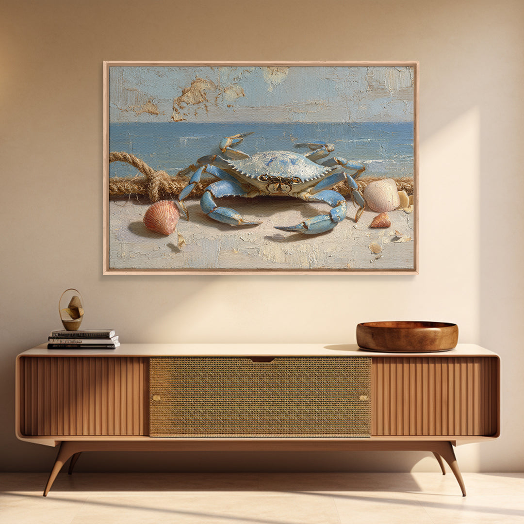 Blue Crab with Painterly Shell Texture Canvas Print, Marine Life Art, Printable Wall Art, Living Room Decor, Fine Art, Marine, MLA-3x2-62