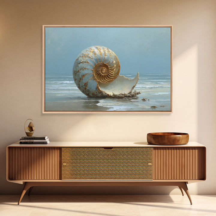 Nautilus Shell Study Framed Canvas Print, Marine Life Art, Neutral Decor, Living Room Decor, Fine Art, Marine, Wall Art, MLA-3x2-63