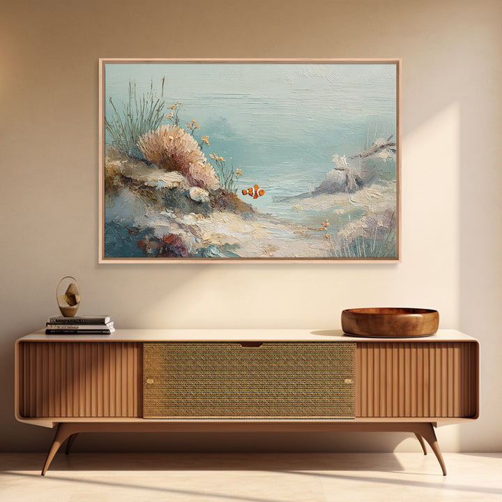 Clownfish Around Anemone Tentacles Canvas Print, Marine Life Art, Beach House Decor, Living Room Decor, Fine Art, Marine, MLA-3x2-72