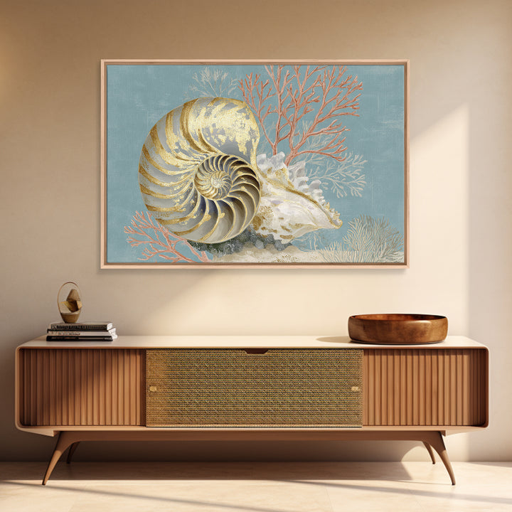 Nautilus Shell Study Framed Canvas Print, Marine Life Art, Ocean Art, Living Room Decor, Fine Art, Marine, Pastel Wall Art, MLA-3x2-87