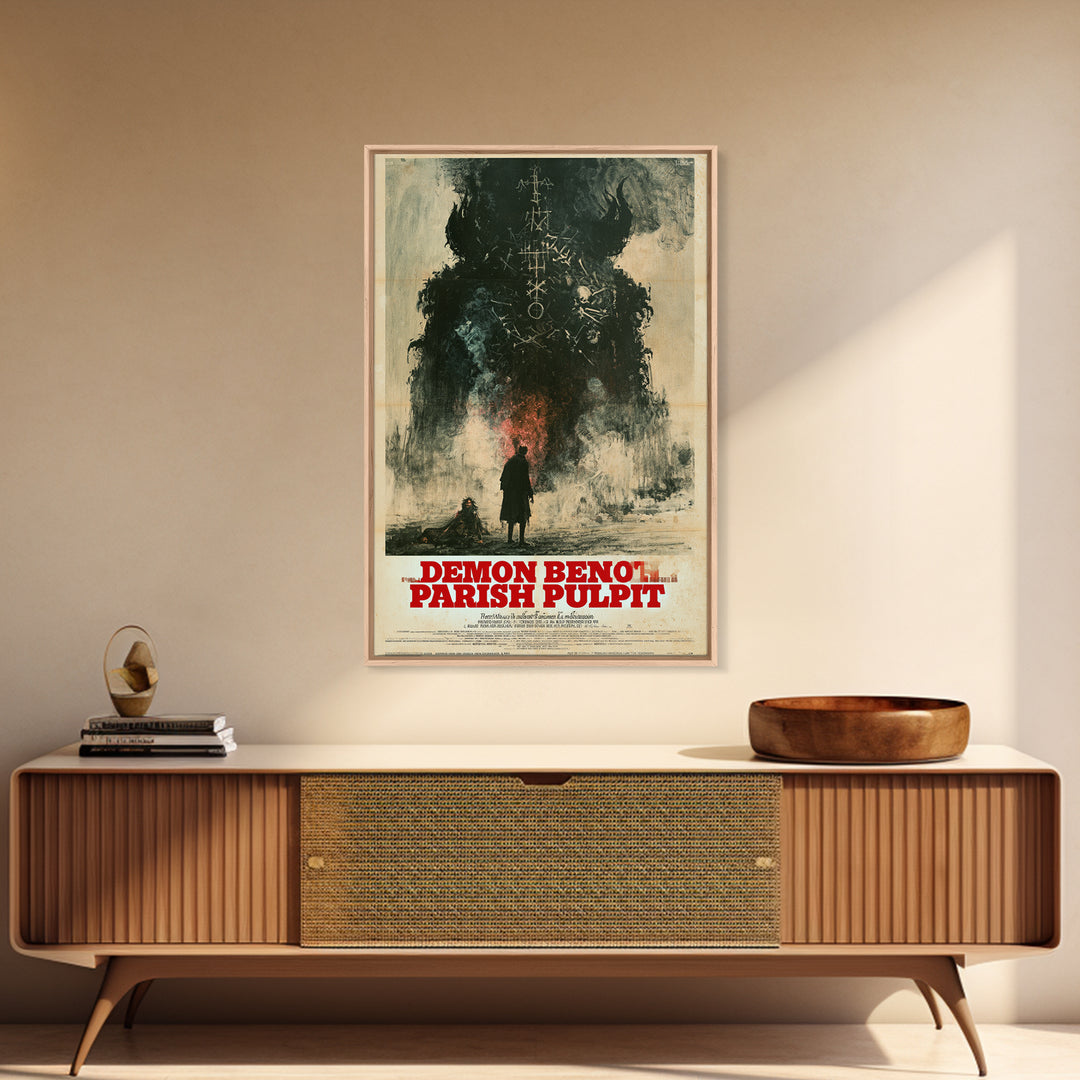 The Demon Beneath The Parish Pulpit, German Horror Film Poster, Retro Gothic Cinema Art, Vintage Halloween Wall Art, Framed Canvas Print