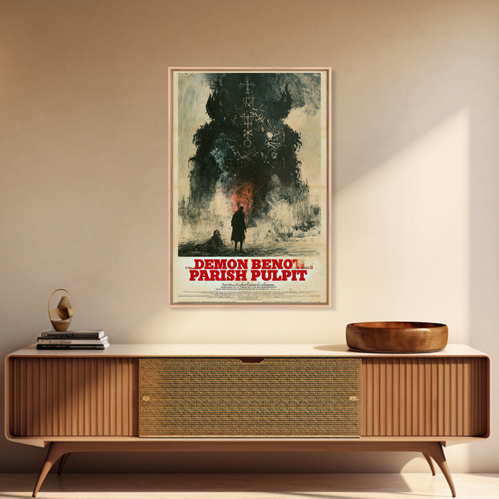The Demon Beneath The Parish Pulpit, German Horror Film Poster, Retro Gothic Cinema Art, Vintage Halloween Wall Art, Framed Canvas Print