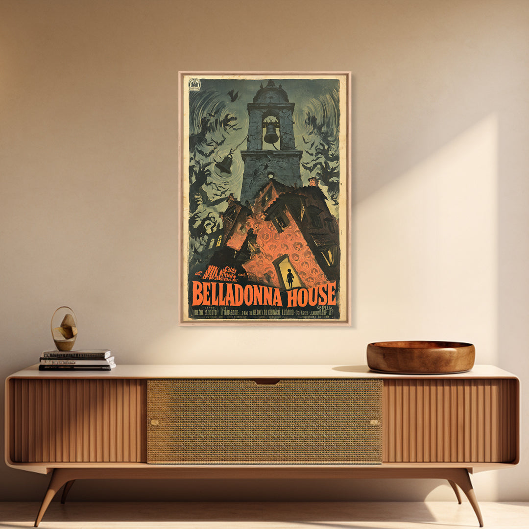 The Black Veil Of Belladonna House, Italian Horror Film Poster, Retro Gothic Cinema Art, Vintage Halloween Wall Art, Framed Canvas Print
