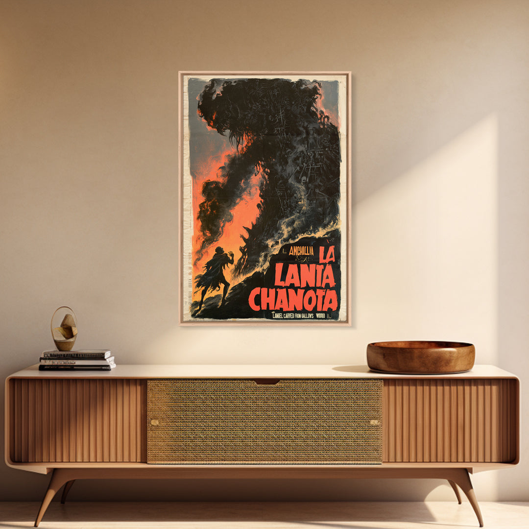 The Angel Carved From Gallows Wood, Italian Horror Film Poster, Retro Gothic Cinema Art, Vintage Halloween Wall Art, Framed Canvas Print