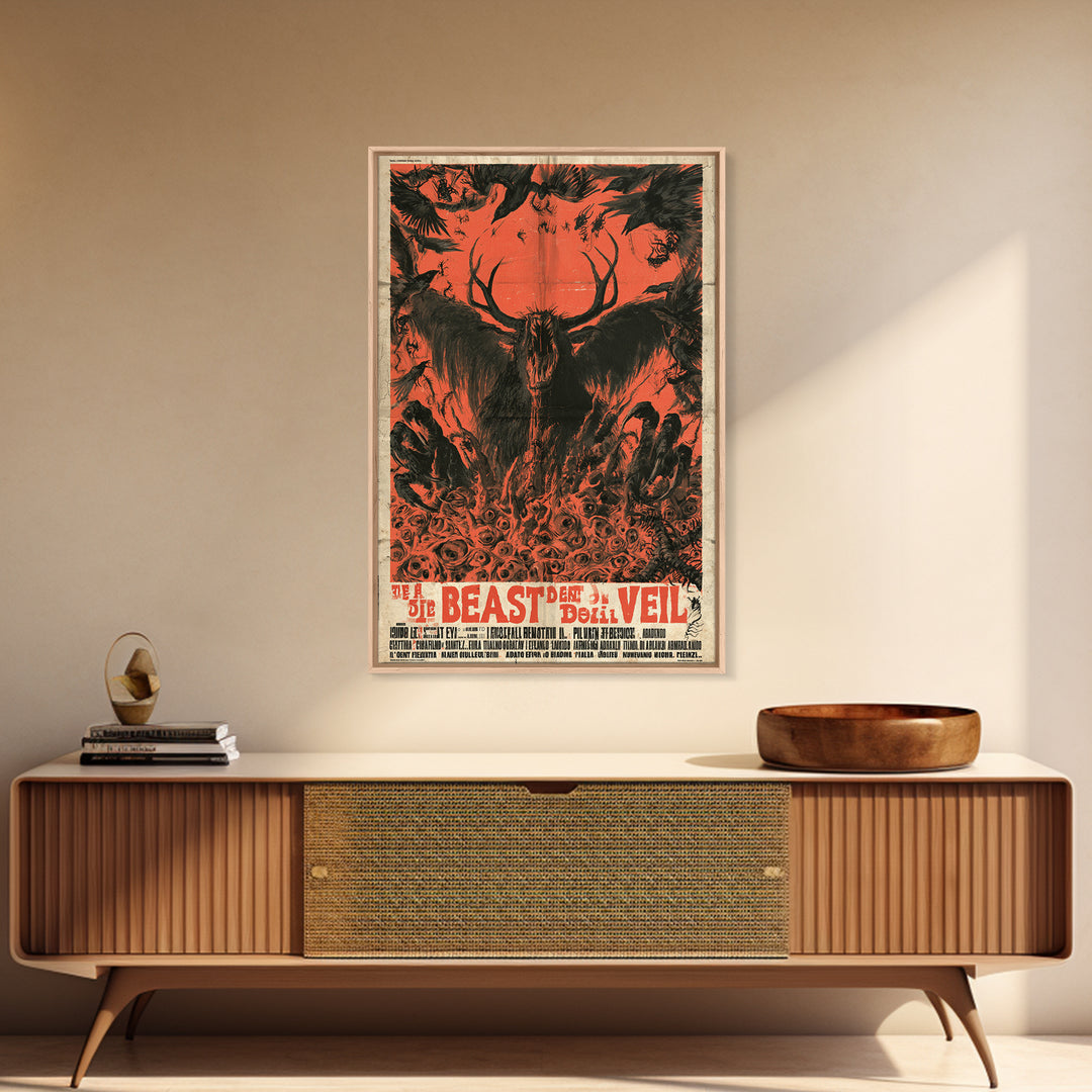 The Beast Beneath The Wedding Veil, Italian Horror Film Poster, Retro Gothic Cinema Art, Vintage Halloween Wall Art, Framed Canvas Print