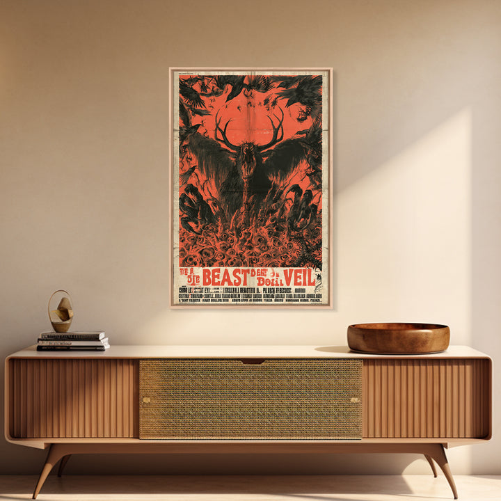The Beast Beneath The Wedding Veil, Italian Horror Film Poster, Retro Gothic Cinema Art, Vintage Halloween Wall Art, Framed Canvas Print