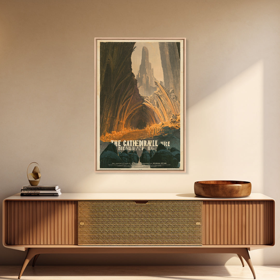 The Cathedral Beneath The Mire, French Horror Film Poster, Retro Gothic Cinema Art, Vintage Halloween Wall Art, Framed Canvas Print