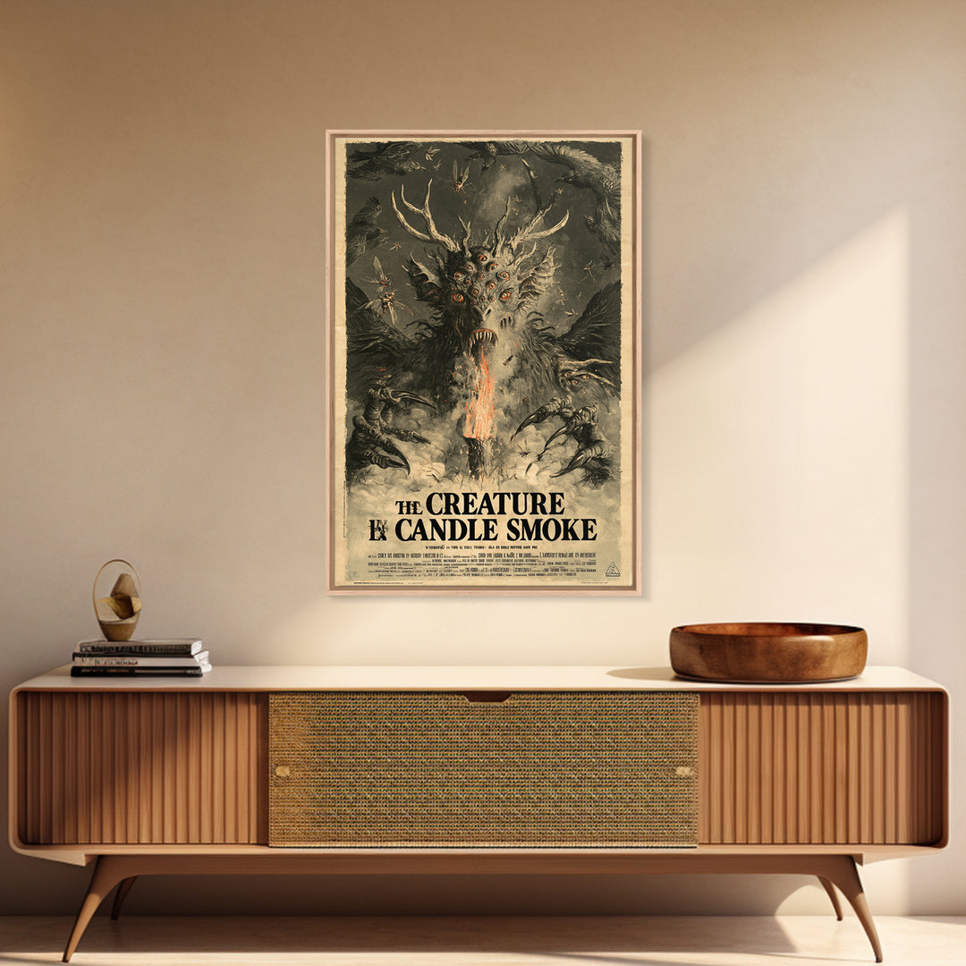The Creature In The Candle Smoke, French Horror Film Poster, Retro Gothic Cinema Art, Vintage Halloween Wall Art, Framed Canvas Print