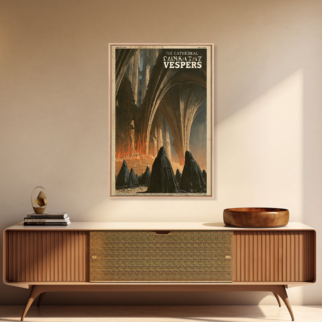 The Cathedral That Sank At Vespers, French Horror Film Poster, Retro Gothic Cinema Art, Vintage Halloween Wall Art, Framed Canvas Print