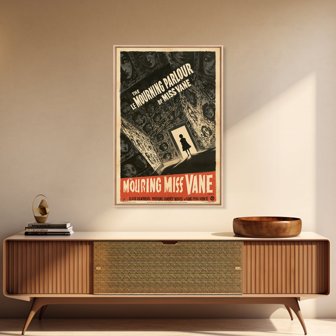 The Mourning Parlour Of Miss Vane, French Horror Film Poster, Retro Gothic Cinema Art, Vintage Halloween Wall Art, Framed Canvas Print
