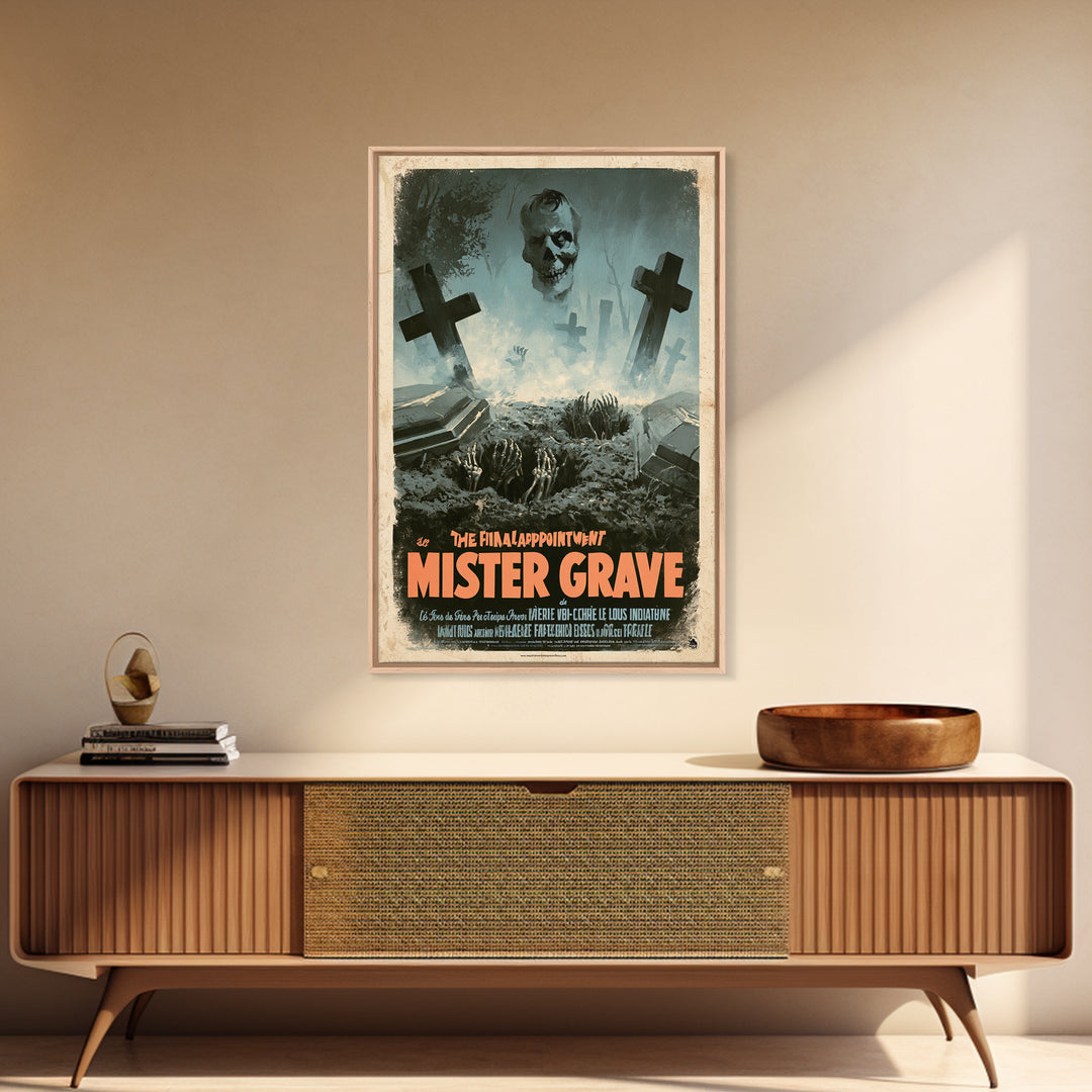 The Final Appointment Of Mister Grave, French Horror Film Poster, Retro Gothic Cinema Art, Vintage Halloween Wall Art, Framed Canvas Print