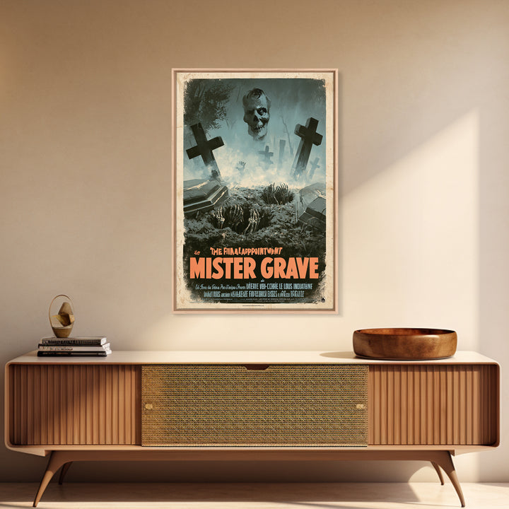The Final Appointment Of Mister Grave, French Horror Film Poster, Retro Gothic Cinema Art, Vintage Halloween Wall Art, Framed Canvas Print