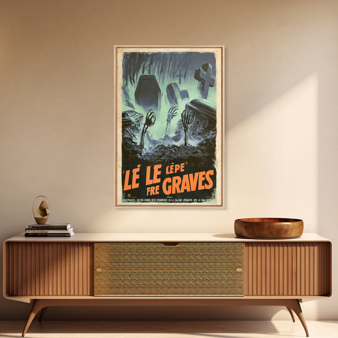 The Rain Fell Upward From The Graves, French Horror Film Poster, Retro Gothic Cinema Art, Vintage Halloween Wall Art, Framed Canvas Print