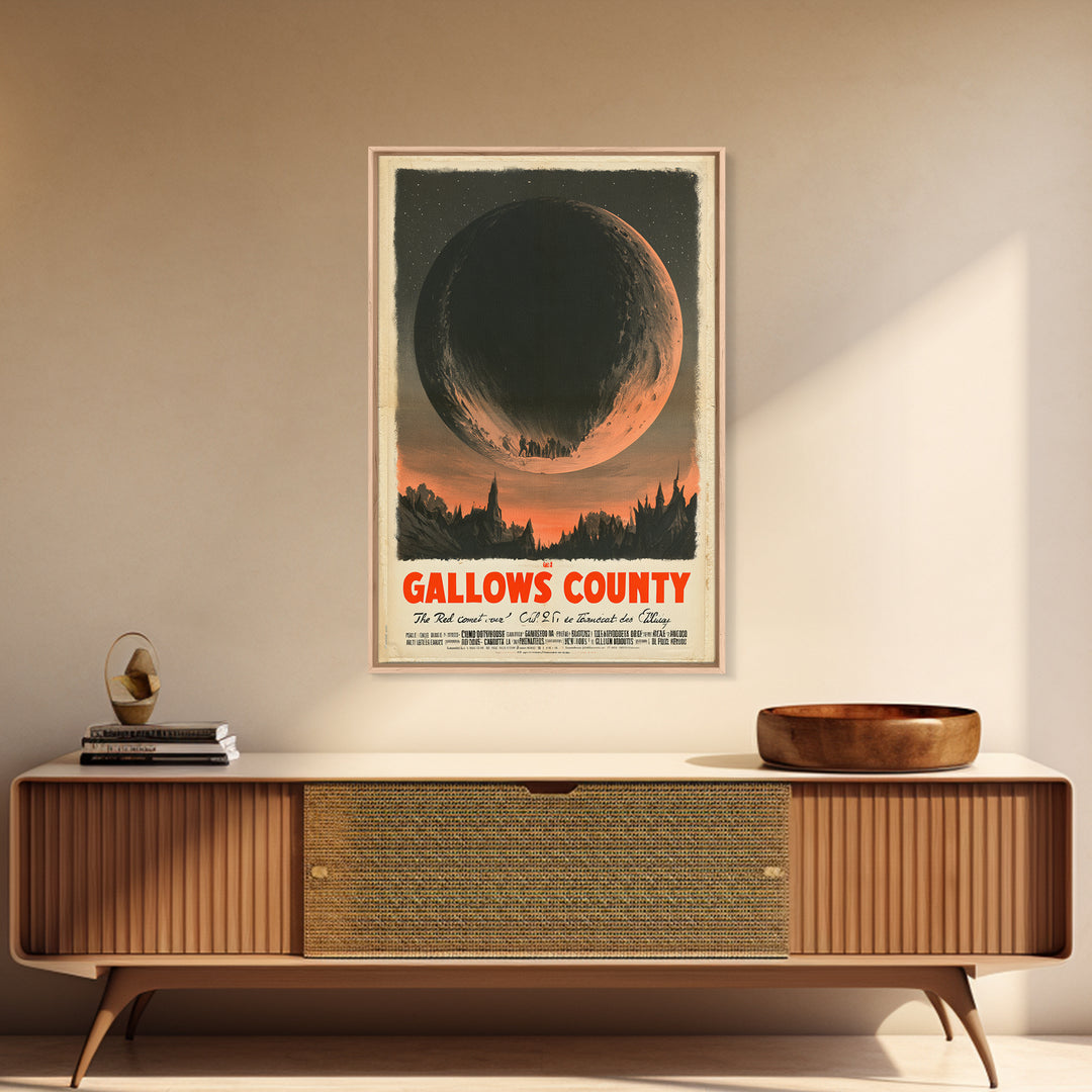 The Red Comet Over Gallows County, French Horror Film Poster, Retro Gothic Cinema Art, Vintage Halloween Wall Art, Framed Canvas Print