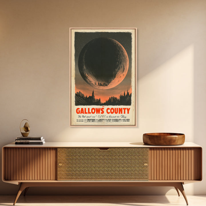 The Red Comet Over Gallows County, French Horror Film Poster, Retro Gothic Cinema Art, Vintage Halloween Wall Art, Framed Canvas Print