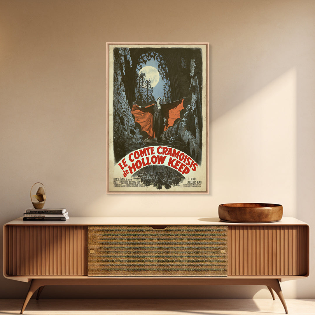 The Crimson Count Of Hollow Keep, French Horror Film Poster, Retro Gothic Cinema Art, Vintage Halloween Wall Art, Framed Canvas Print