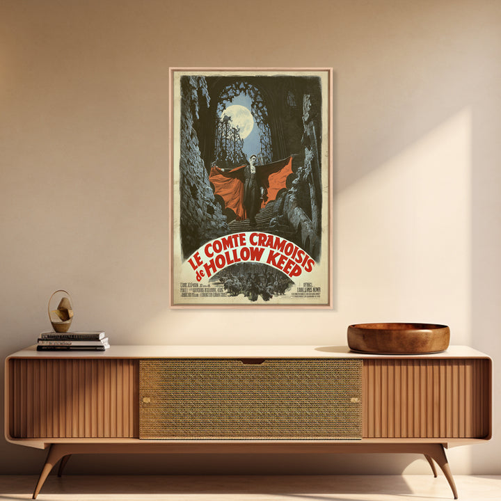 The Crimson Count Of Hollow Keep, French Horror Film Poster, Retro Gothic Cinema Art, Vintage Halloween Wall Art, Framed Canvas Print