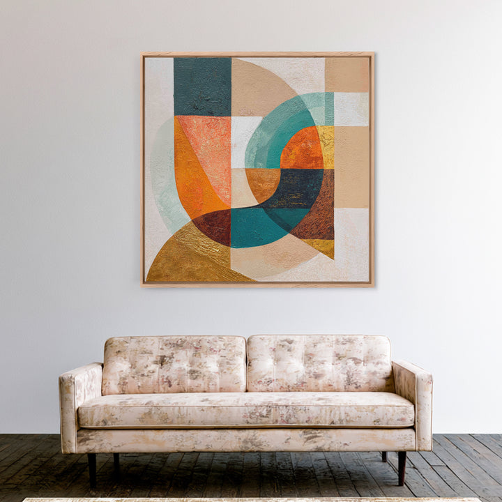 Boomerang Shapes in Mustard Teal and Coral Canvas Print, Midcentury Modern Art, Room Decor, Living Room Decor, Abstract Art, MMA-1x1-25