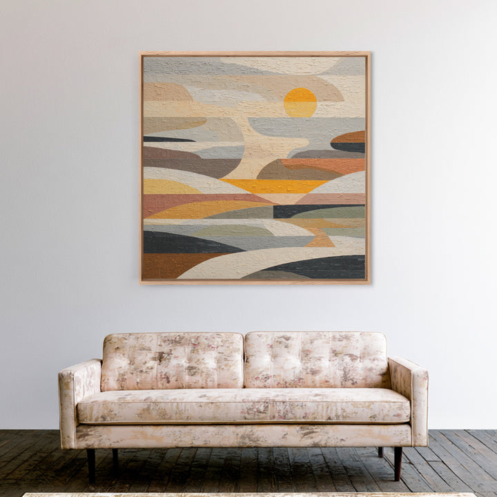 Large Sun and Hill Shapes Canvas Print, Midcentury Modern Art, Fine Art Print, Living Room Decor, Abstract Art, Retro, MMA-1x1-5