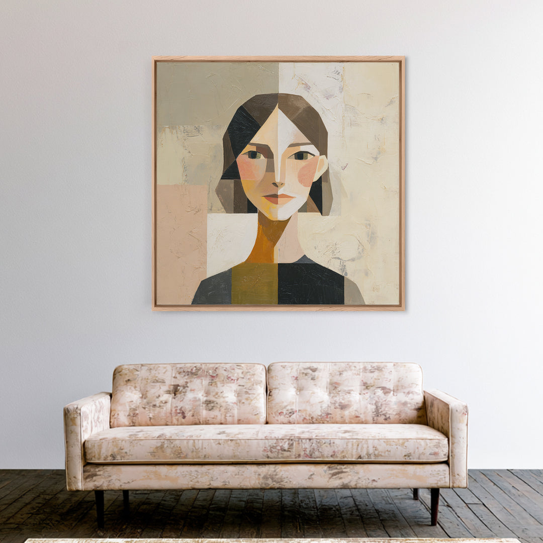Mod Female Portrait Canvas Print, Midcentury Modern Art, Minimalist Wall Art, Living Room Decor, Fine Art, Retro, MMA-1x1-55