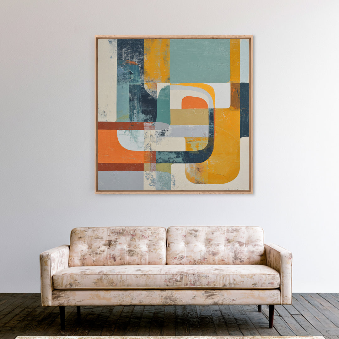 Boomerang Shapes in Mustard Teal and Coral Canvas Print, Midcentury Modern Art, Home Decor, Living Room Decor, Retro, MMA-1x1-73