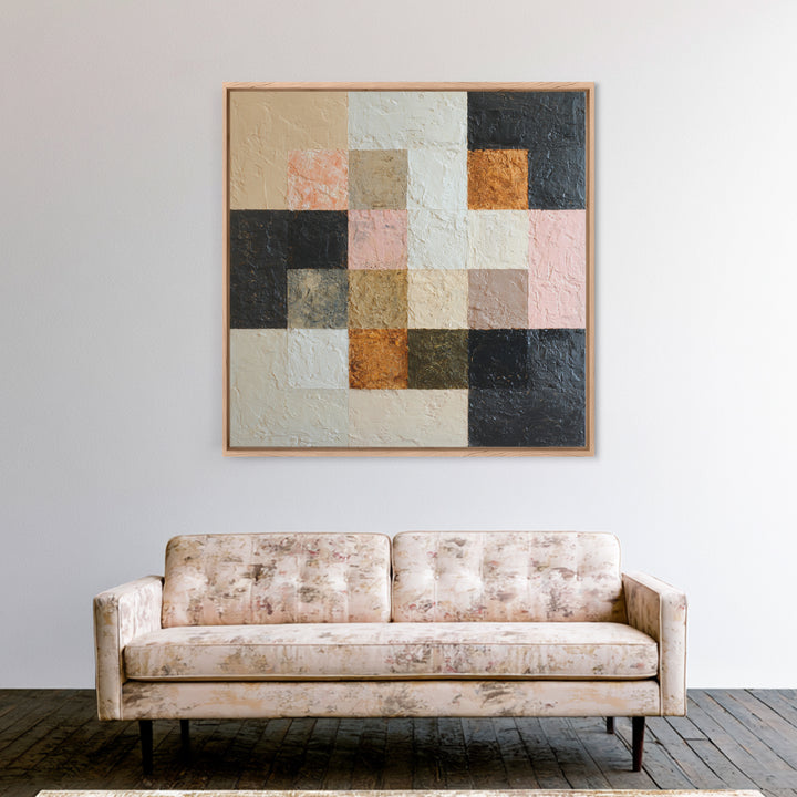Desert Landscape Reduced to Color Blocks Framed Canvas Print, Midcentury Modern Art, Fine Art Print, Living Room Decor, Retro, MMA-1x1-80