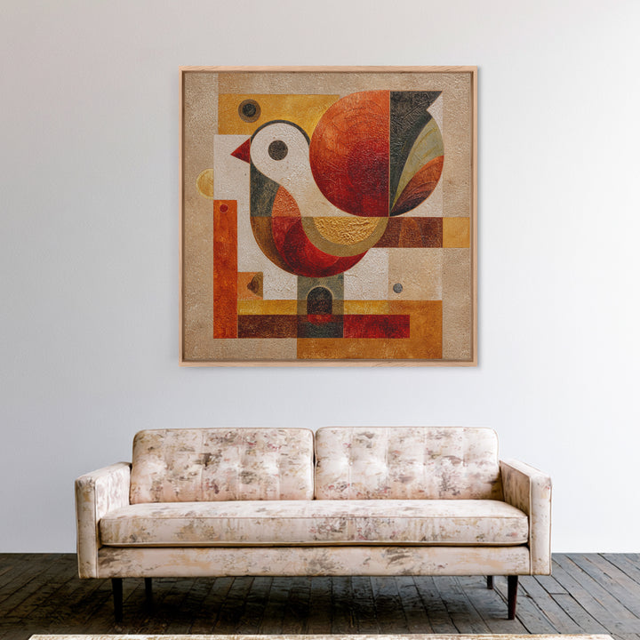 Bird Motif with Playful Geometric Feathers Canvas Print, Midcentury Modern Art, Retro Wall Art, Living Room Decor, Retro, MMA-1x1-84