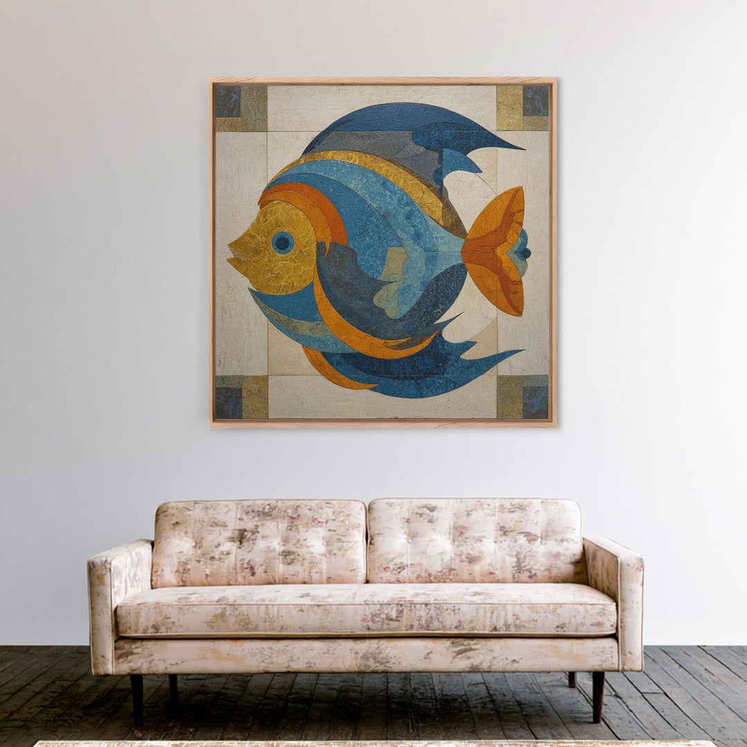 Abstract Fish Shapes Canvas Print, Midcentury Modern Art, Neutral Decor, Living Room Decor, Fine Art, Retro, Home Decor, MMA-1x1-90