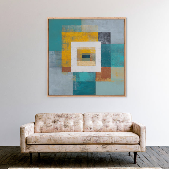 Teal Sofa Era Abstract Pattern Without Furniture Canvas Print, Midcentury Modern Art, Digital Prints, Living Room Decor, Retro, MMA-1x1-96