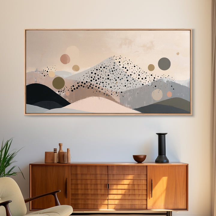 Minimal Mountain Scene Framed Canvas Print, Midcentury Modern Art, Abstract Wall Art, Living Room Decor, Watercolor Art, Retro, MMA-2x1-11