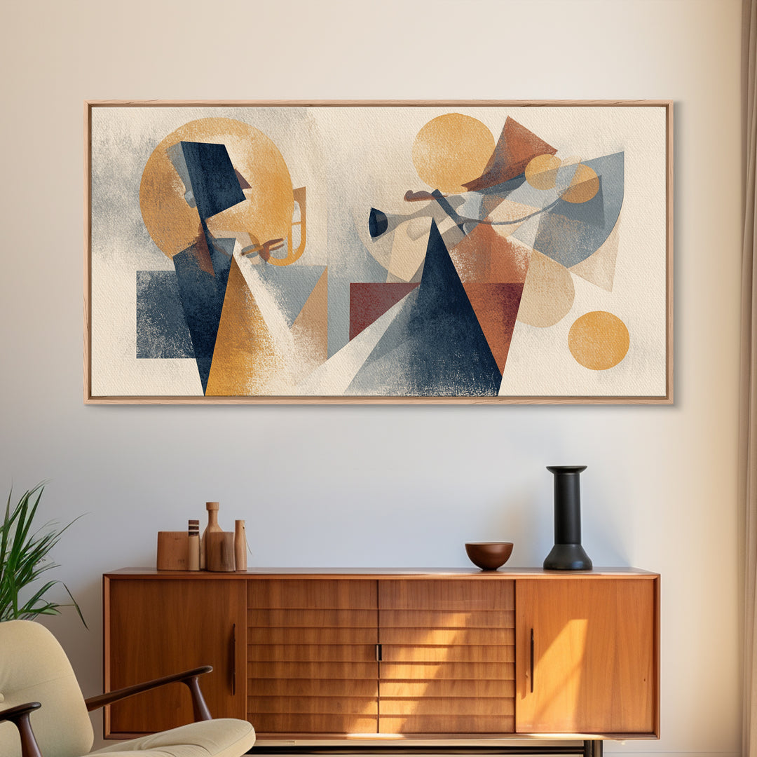 Jazz Musician in Angular Mid Century Style Canvas Print, Midcentury Modern Art, Digital Art, Living Room Decor, Retro, MMA-2x1-29