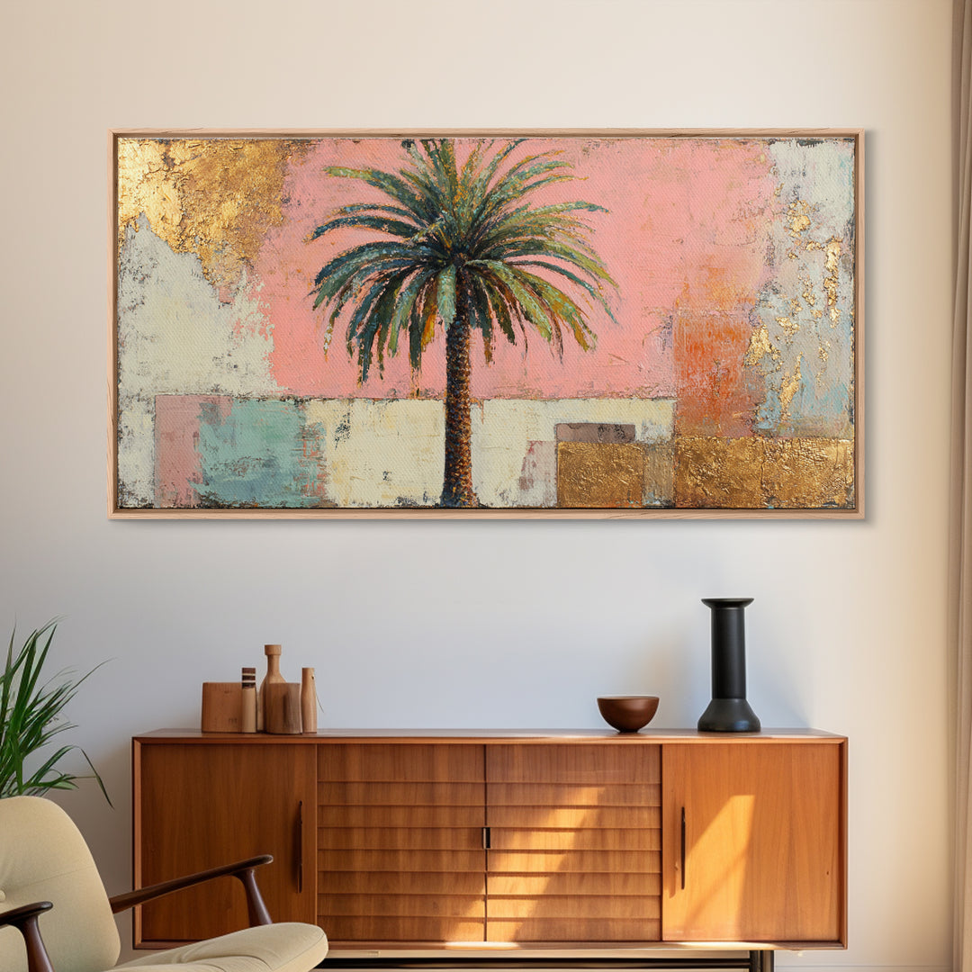 Stylized Palm Tree Framed Canvas Print, Midcentury Modern Art, Wall Decor, Living Room Decor, Fine Art, Retro, Digital Print, MMA-2x1-37