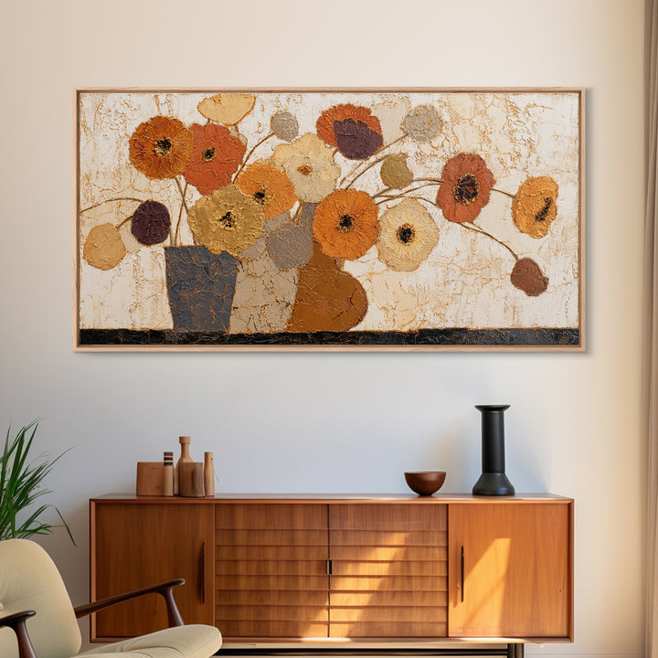 Vase of Flowers Rendered Framed Canvas Print, Midcentury Modern Art, Poster, Living Room Decor, Fine Art, Retro, Art Deco, MMA-2x1-40