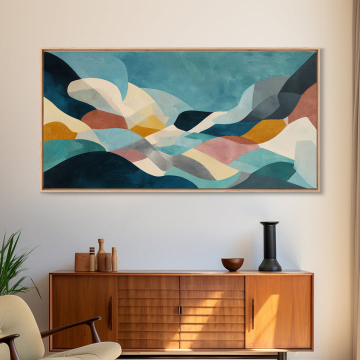 Teal Sofa Era Abstract Pattern Without Furniture Canvas Print, Midcentury Modern Art, Living Room Decor, Retro, MMA-2x1-44