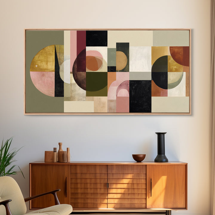 Large Sun and Hill Shapes Canvas Print, Midcentury Modern Art, Boho, Living Room Decor, Abstract Art, Retro, Retro Wall Art, MMA-2x1-49