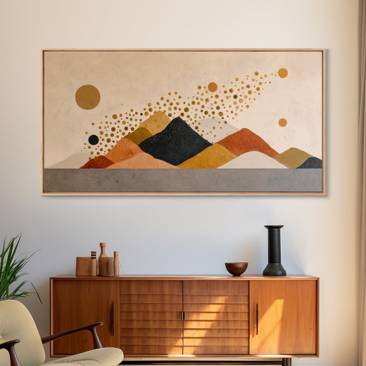 Minimal Mountain Scene Framed Canvas Print, Midcentury Modern Art, Modern Wall Art, Living Room Decor, Fine Art, Retro, MMA-2x1-59
