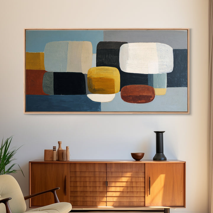 Oval and Rectangle Composition Framed Canvas Print, Midcentury Modern Art, Prints, Living Room Decor, Oil Painting, Retro, MMA-2x1-60