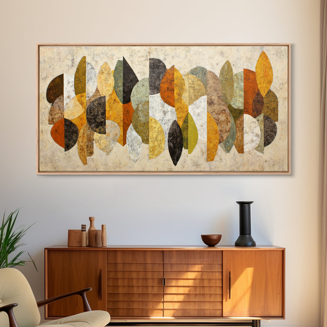 Abstract Leaf Shapes Canvas Print, Midcentury Modern Art, Art, Living Room Decor, Watercolor Art, Retro, Abstract Art, MMA-2x1-78