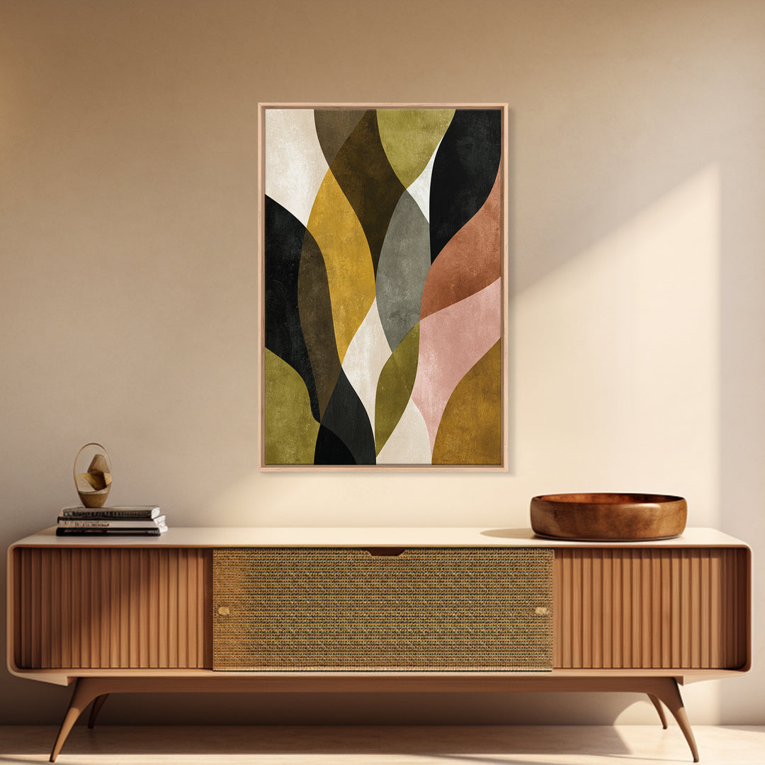 Abstract Leaf Shapes Framed Canvas Print, Midcentury Modern Art, Home Decor, Living Room Decor, Fine Art, Retro, Boho, MMA-2x3-18
