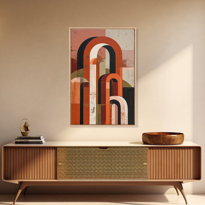 Stacked Arches in Burnt Orange and Cream Framed Canvas Print, Midcentury Modern Art, Prints, Living Room Decor, Oil Painting, MMA-2x3-21