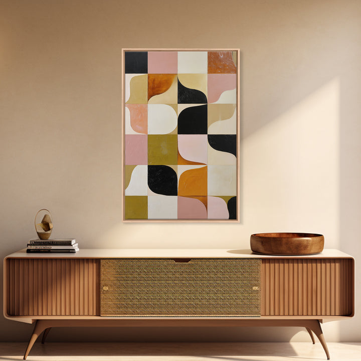 Checkerboard and Organic Blob Balance Framed Canvas Print, Midcentury Modern Art, Minimalist Decor, Living Room Decor, Retro, MMA-2x3-30
