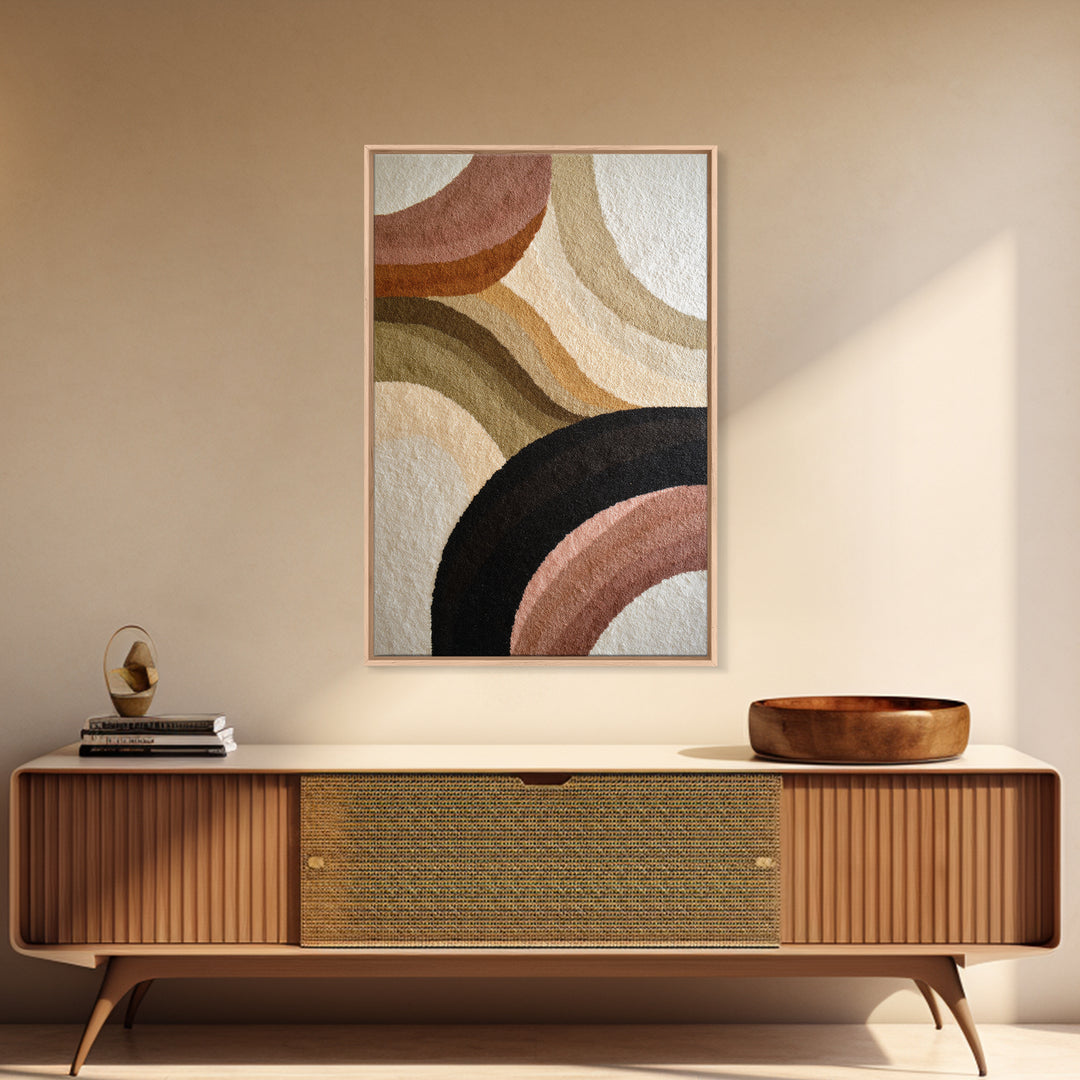 Large Sun and Hill Shapes Framed Canvas Print, Midcentury Modern Art, Living Room Decor, Abstract Art, Retro, MMA-2x3-37