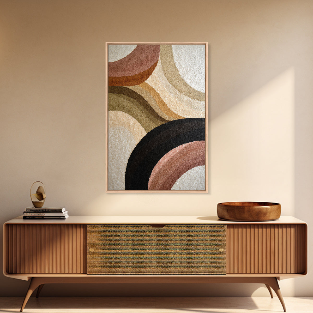 Large Sun and Hill Shapes Framed Canvas Print, Midcentury Modern Art, Living Room Decor, Abstract Art, Retro, MMA-2x3-37