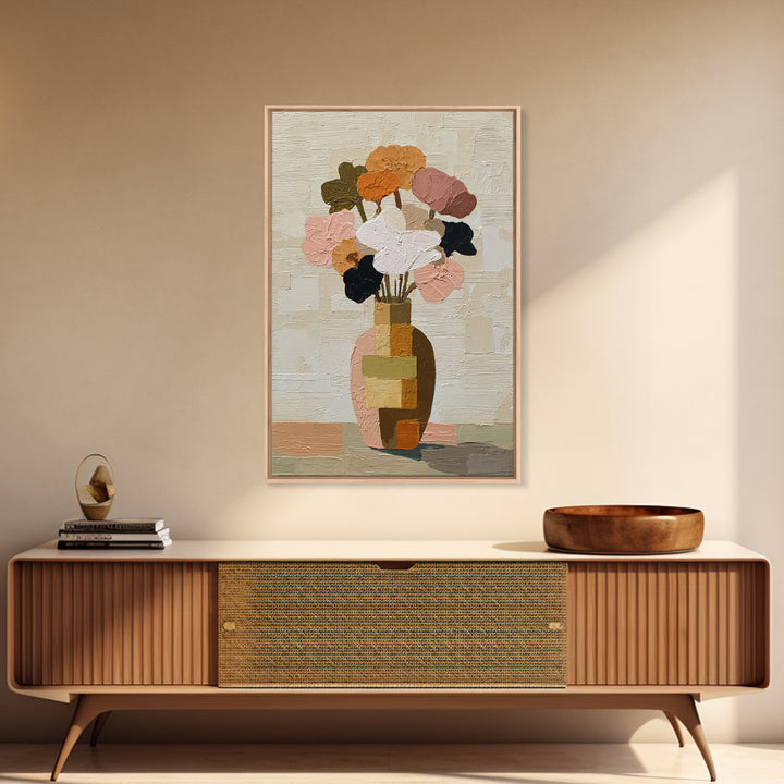 Vase of Flowers Rendered Framed Canvas Print, Midcentury Modern Art, Poster, Living Room Decor, Fine Art, Retro, Art Deco, MMA-2x3-52