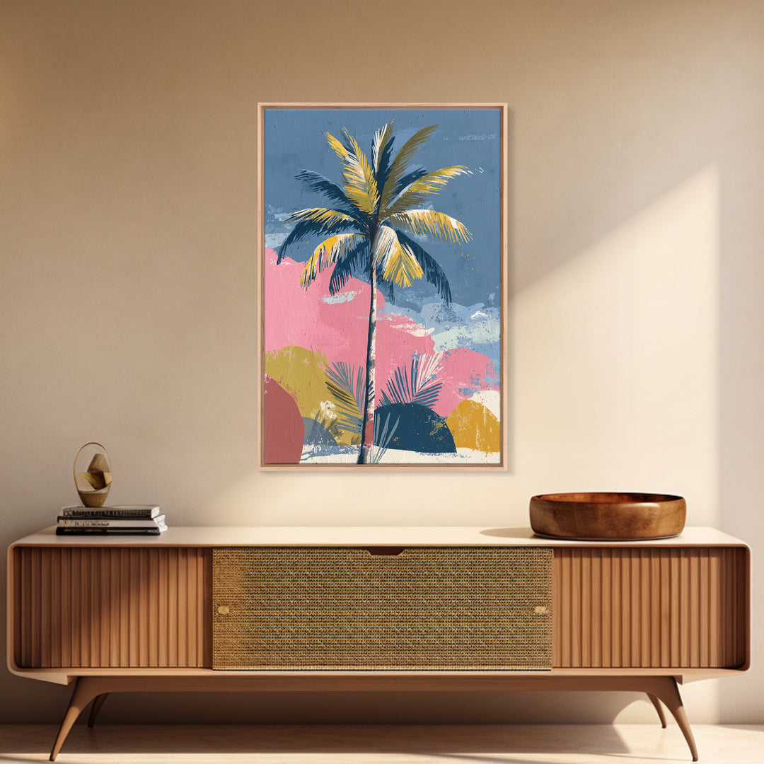 Stylized Palm Tree Framed Canvas Print, Midcentury Modern Art, Living Room Decor, Fine Art, Retro, Neutral Decor, Modern Decor, MMA-2x3-73