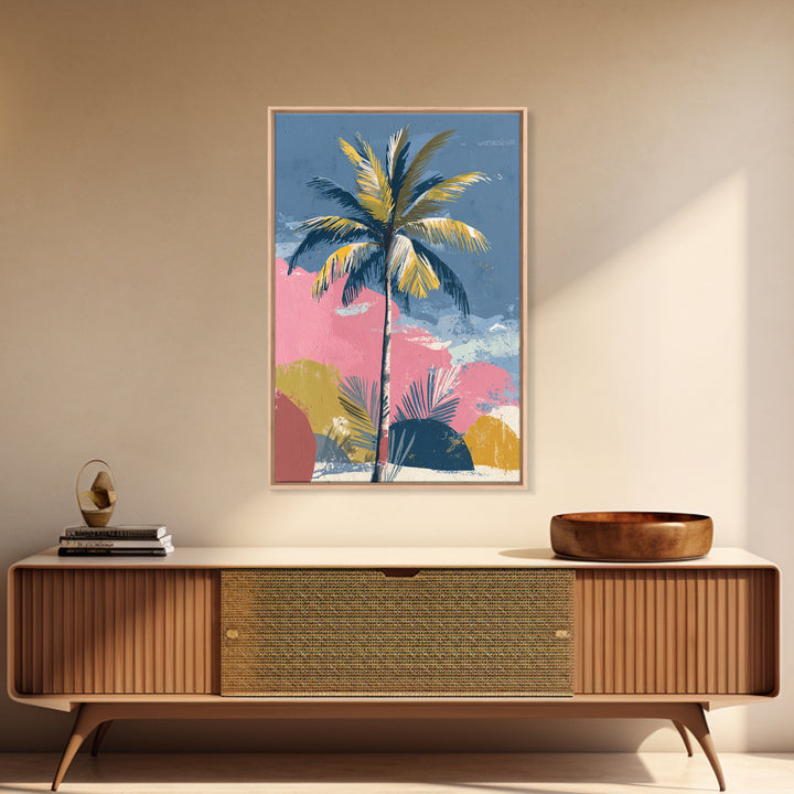 Stylized Palm Tree Framed Canvas Print, Midcentury Modern Art, Living Room Decor, Fine Art, Retro, Neutral Decor, Modern Decor, MMA-2x3-73