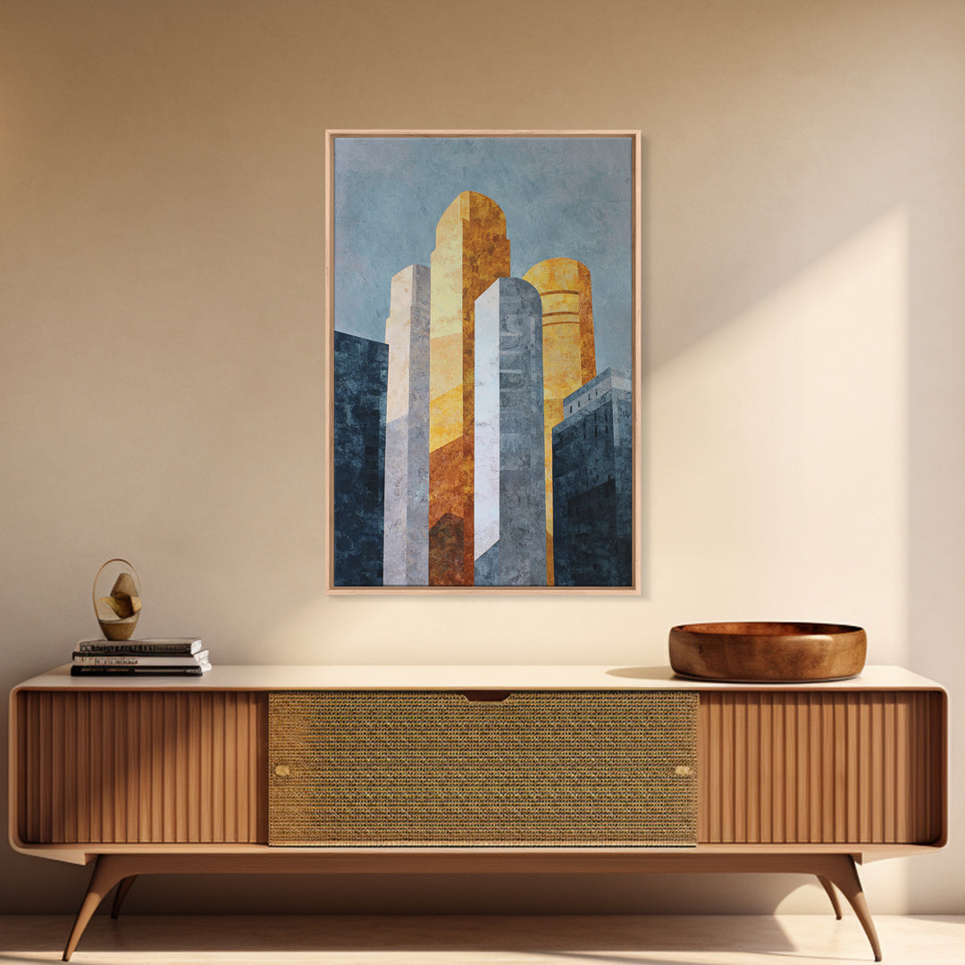Retro City Skyline Canvas Print, Midcentury Modern Art, Boho, Living Room Decor, Abstract Art, Retro, Retro Wall Art, MMA-2x3-79