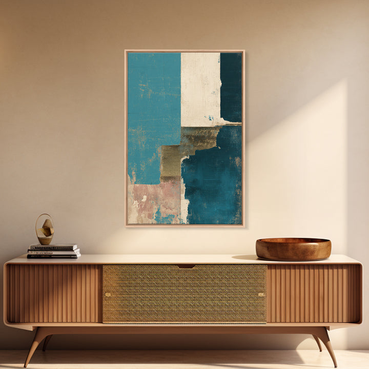 Teal Sofa Era Abstract Pattern Without Furniture Canvas Print, Midcentury Modern Art, Digital Art, Living Room Decor, Retro, MMA-2x3-80