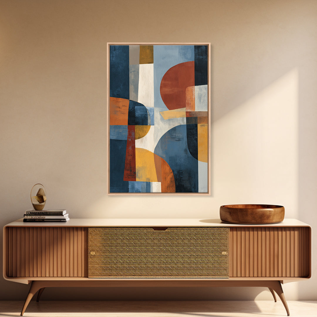 Abstract Cat in Mid Century Color Palette Framed Canvas Print, Midcentury Modern Art, Retro Wall Art, Living Room Decor, Retro, MMA-2x3-83