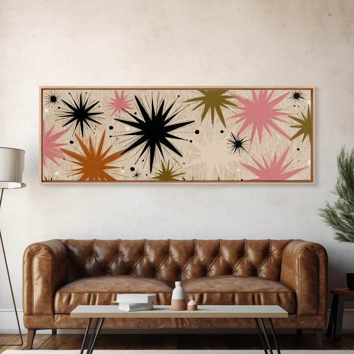Atomic Starburst Pattern Framed Canvas Print, Midcentury Modern Art, Boho, Living Room Decor, Fine Art, Retro, Retro Wall Art, MMA-3x1-18